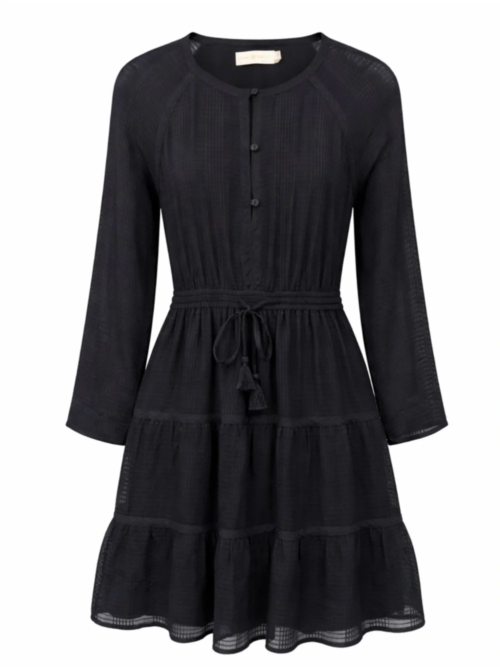 Tory Burch Silk Dress Size 2 Black Long Sleeve Knee Length Wedding Guest
